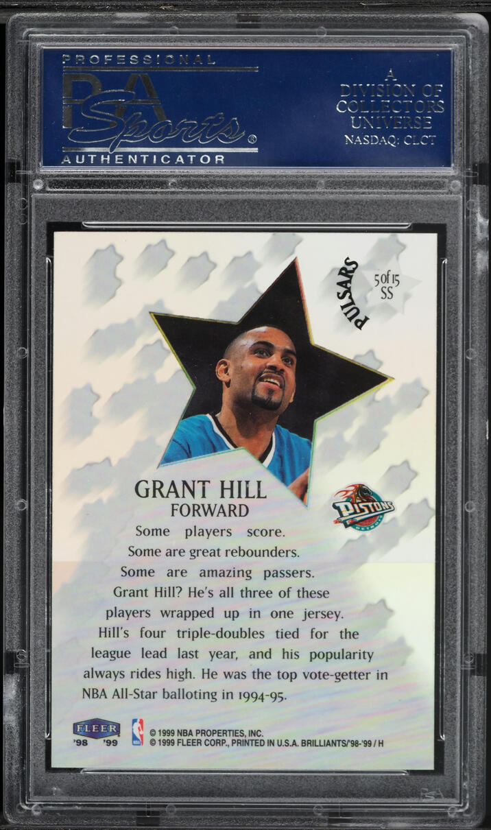1998 Fleer Brilliants Shining Stars Pulsars Grant Hill #5 PSA 10 GEM MINT - Photo 2