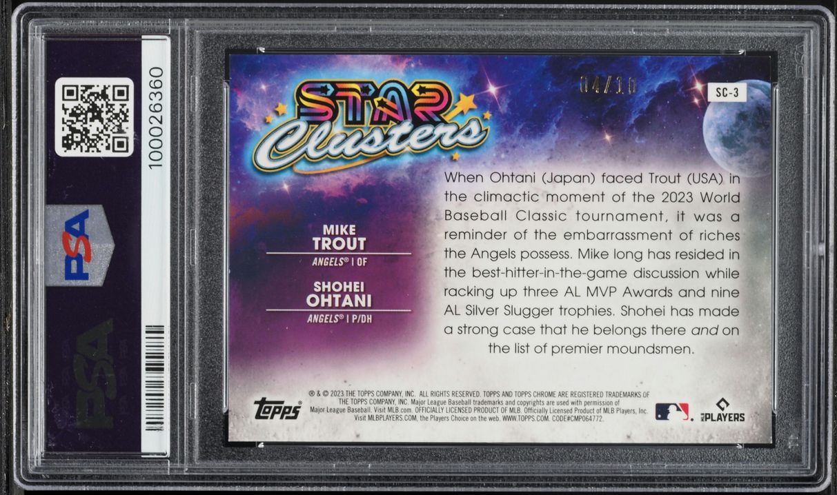 2023 Topps Chrome Cosmic Star Clusters Black Eclipse Shohei Ohtani Mike Trout /10 PSA 8 NM-MT - Photo 2