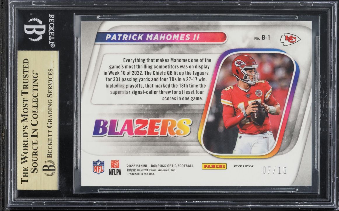 2022 Donruss Optic Blazers Gold Patrick Mahomes II /10 #B-1 BGS 9.5 GEM MINT - Photo 2