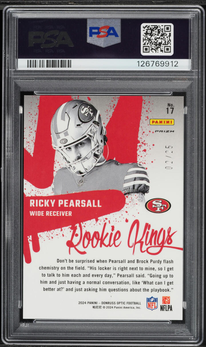 2024 Donruss Optic Rookie Kings Black Pandora Ricky Pearsall ROOKIE /25 #17 PSA 10 GEM MINT - Photo 2