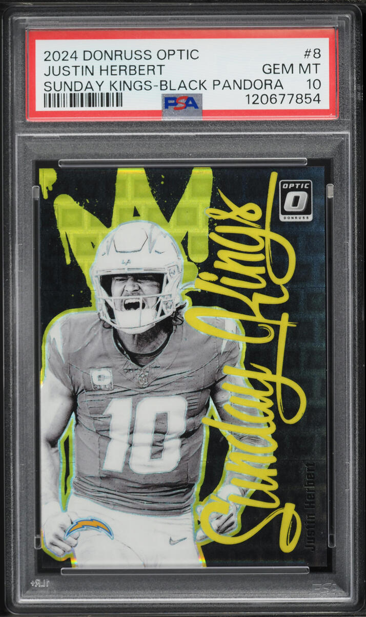 2024 Donruss Optic Sunday Kings Black Pandora Justin Herbert /25 #8 PSA 10 GEM MINT - Photo 1