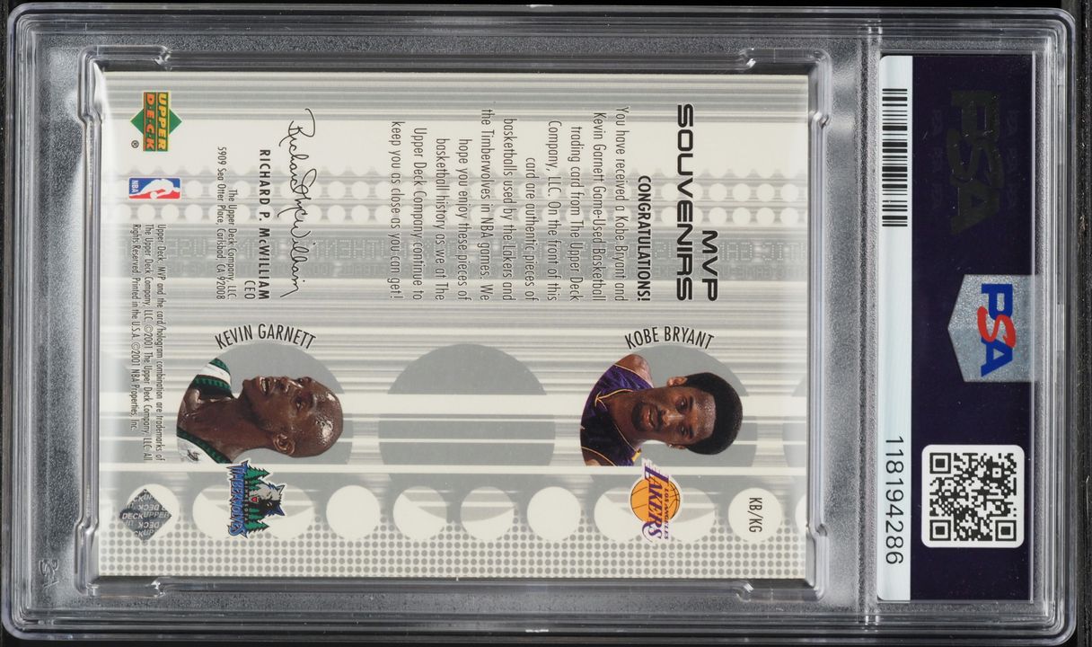 2001 Upper Deck MVP Souvenirs Combos Kobe Bryant Kevin Garnett PATCH #KB/KG PSA 9 MINT - Photo 2