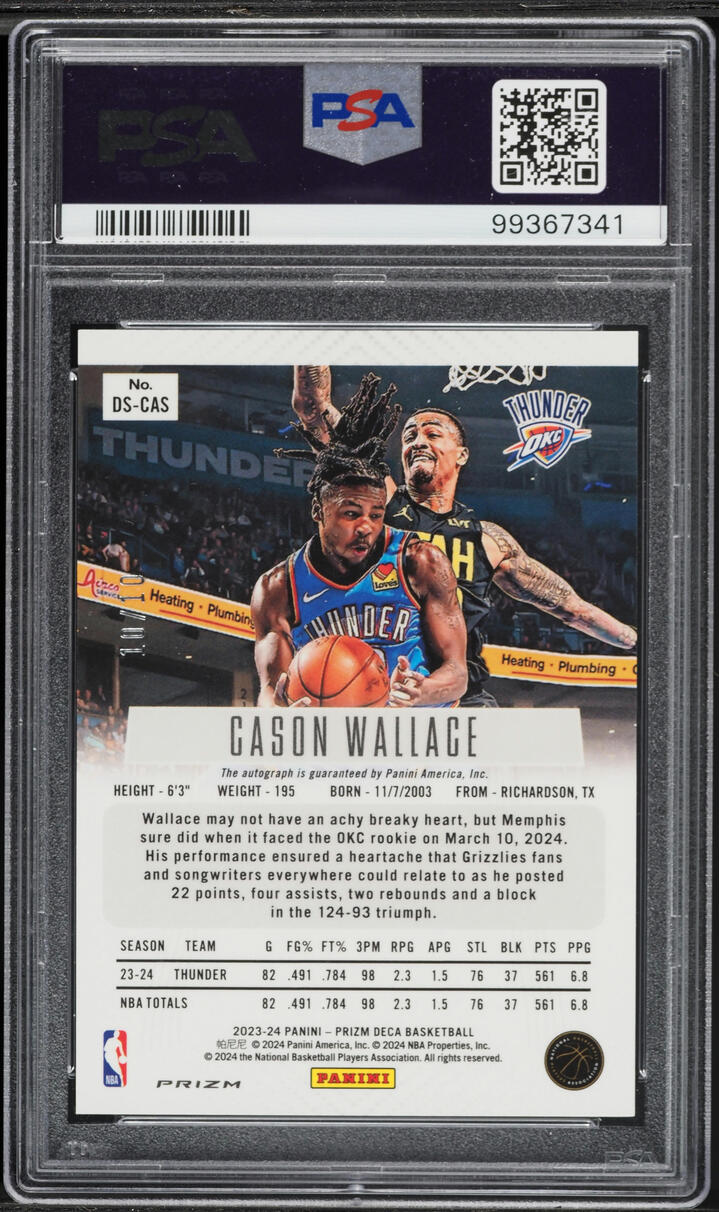 2023 Panini Prizm Deca Gold Cason Wallace ROOKIE AUTO 10/10 #DS-CAS PSA 9 MINT - Photo 2