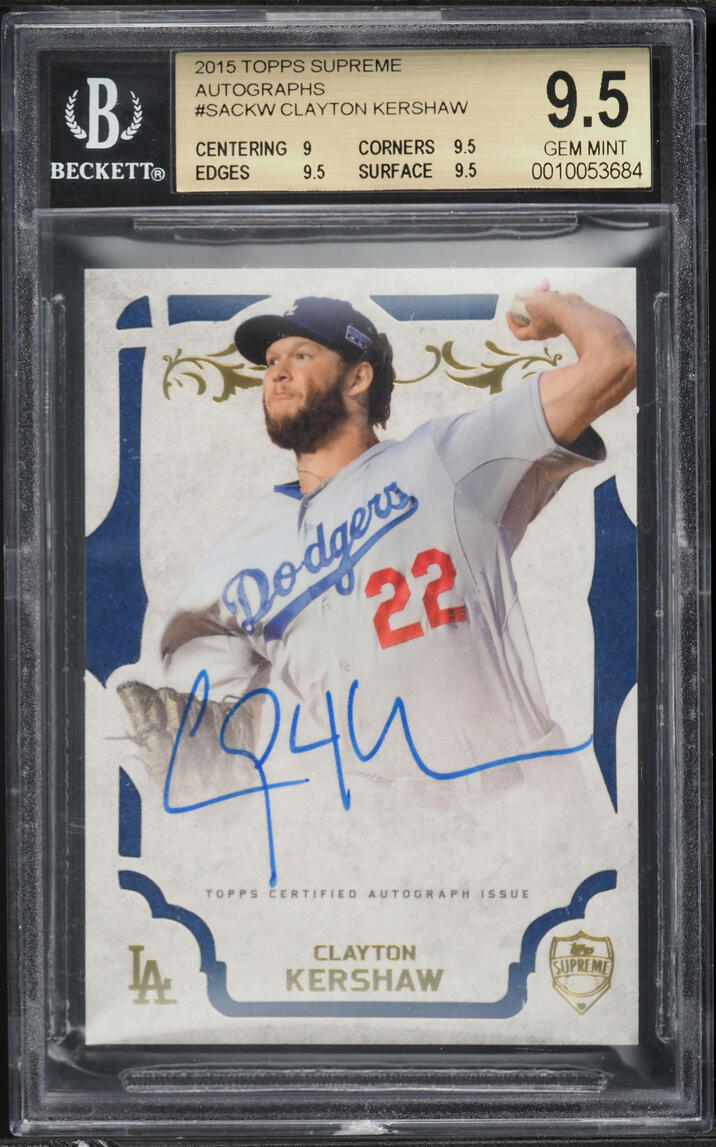 2015 Topps Supreme Clayton Kershaw AUTO #SA-CKW BGS 9.5 GEM MINT - Photo 1
