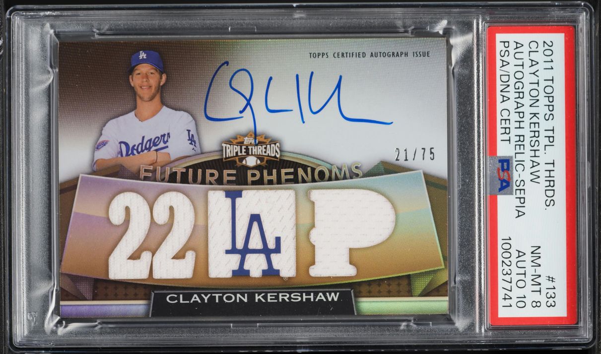 2011 Topps Triple Threads Sepia Clayton Kershaw PATCH AUTO DNA 10 /75 #133 PSA 8 NM-MT - Photo 1