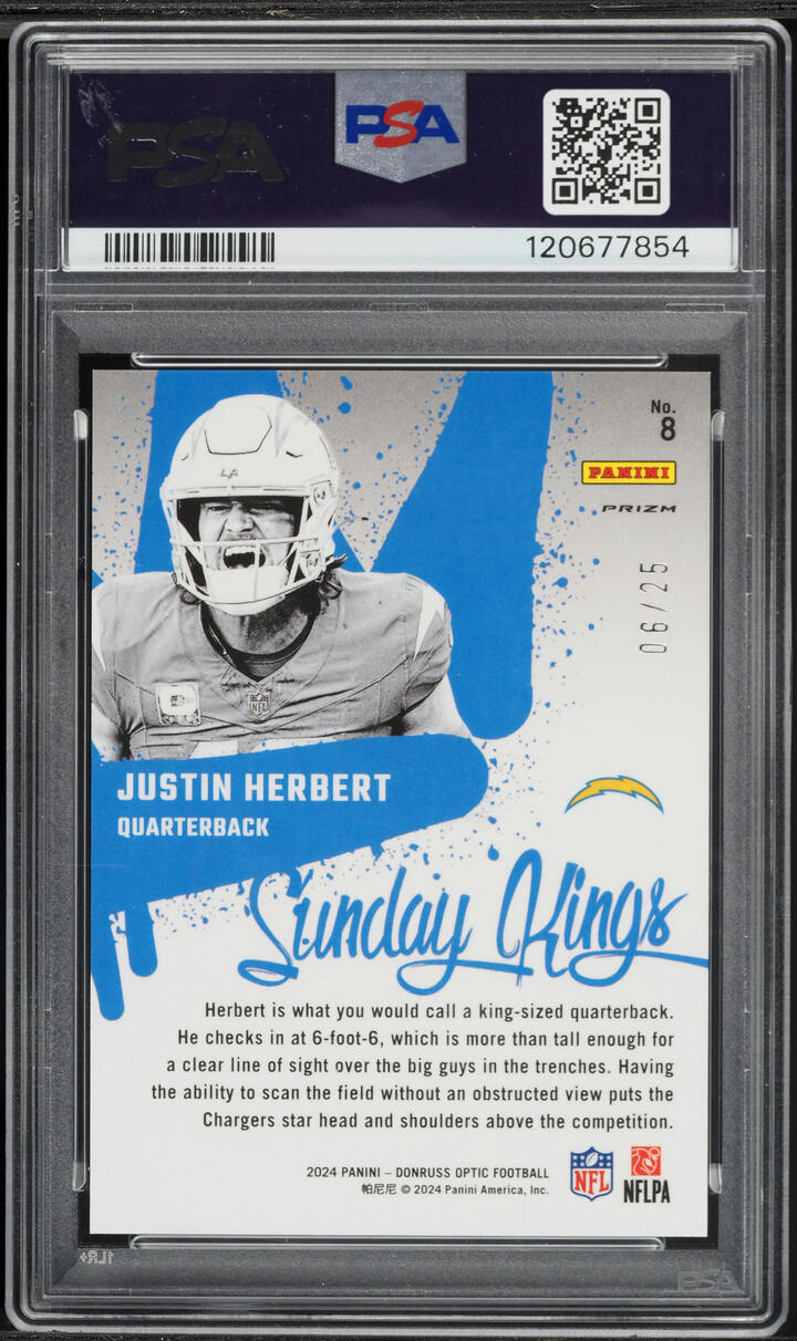 2024 Donruss Optic Sunday Kings Black Pandora Justin Herbert /25 #8 PSA 10 GEM MINT - Photo 2