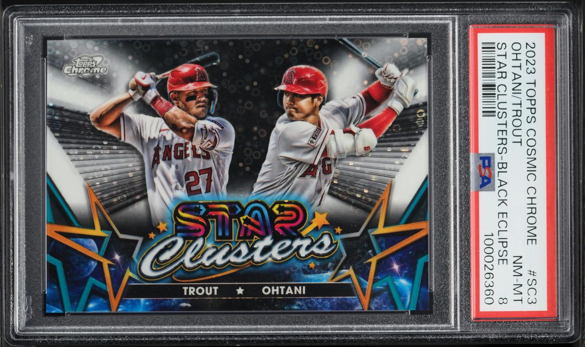 2023 Topps Chrome Cosmic Star Clusters Black Eclipse Shohei Ohtani Mike Trout /10 PSA 8 NM-MT - Photo 1