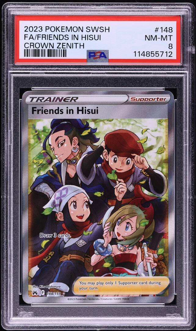 2023 Pokemon SWSH Crown Zenith Full Art Friends In Hisui #148 PSA 8 NM-MT