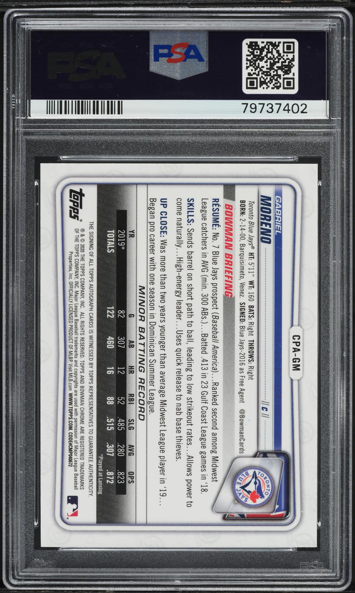 2020 Bowman Chrome Gabriel Moreno PROSPECT AUTO #CPA-GM PSA 10 GEM MINT