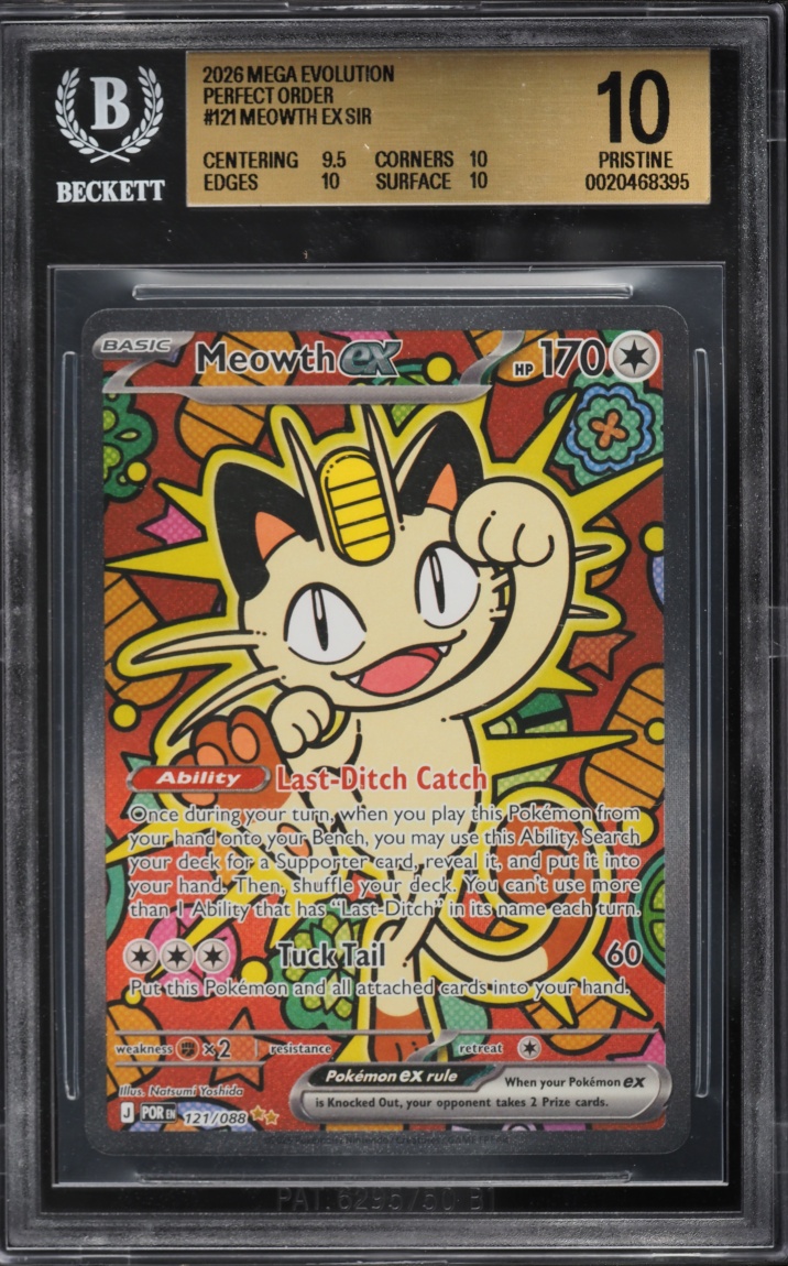2026 Pokemon Mega Evolution Perfect Order SIR Meowth ex #121 BGS 10 PRISTINE