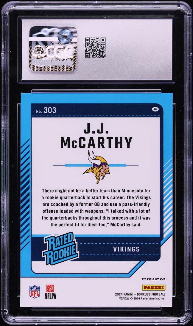 2024 Donruss Optic Preview Pink Prizm J.J. McCarthy ROOKIE #303 CGC 10 GEM MINT