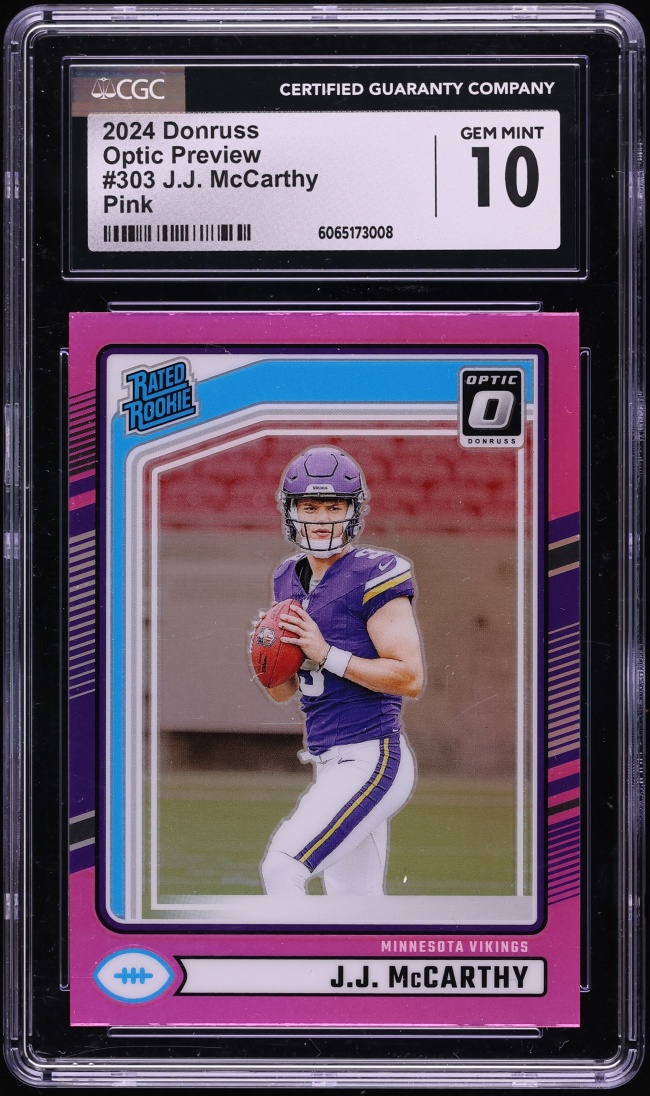 2024 Donruss Optic Preview Pink Prizm J.J. McCarthy ROOKIE #303 CGC 10 GEM MINT