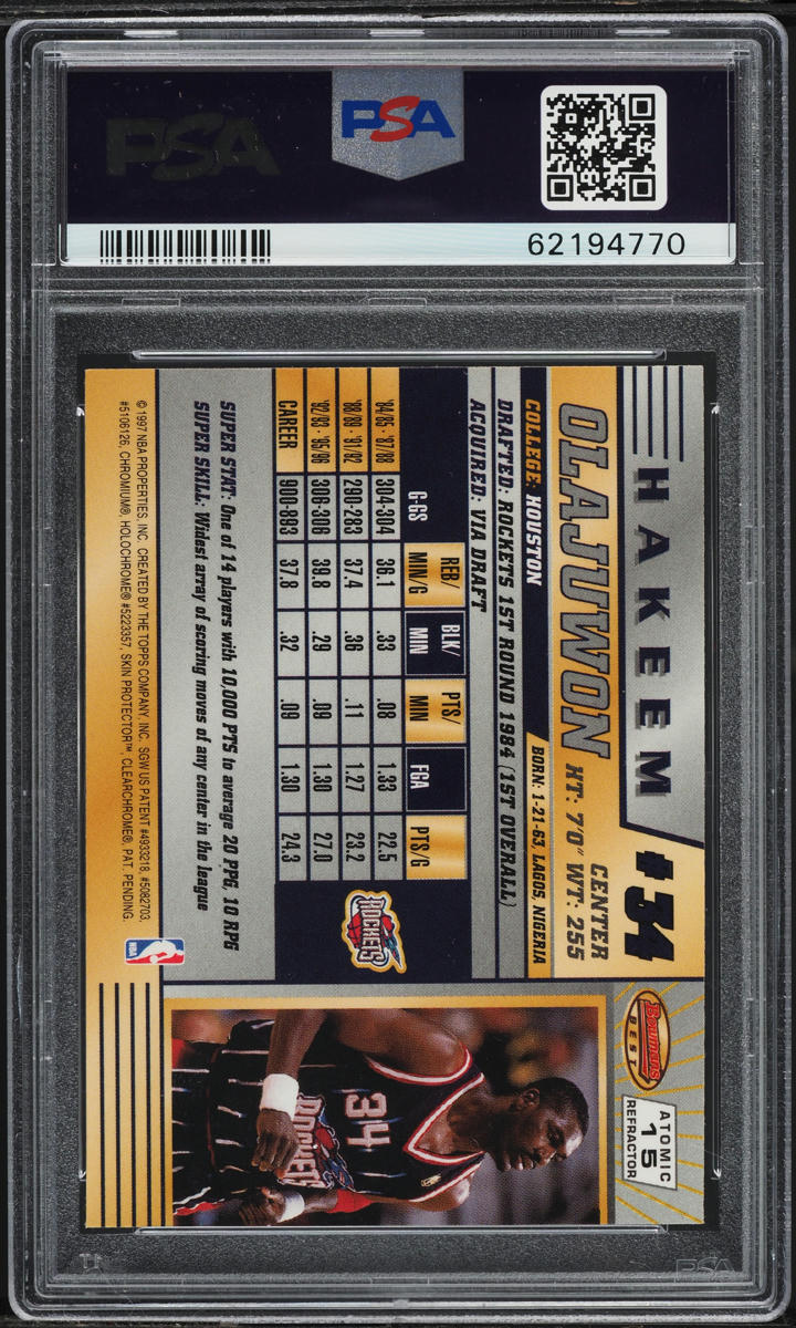1996 Bowman's Best Atomic Refractor Hakeem Olajuwon #15 PSA 9 MINT