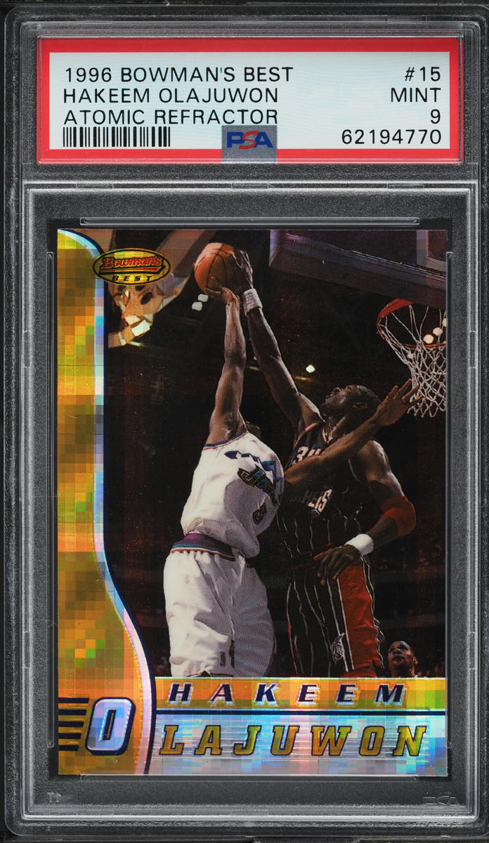 1996 Bowman's Best Atomic Refractor Hakeem Olajuwon #15 PSA 9 MINT