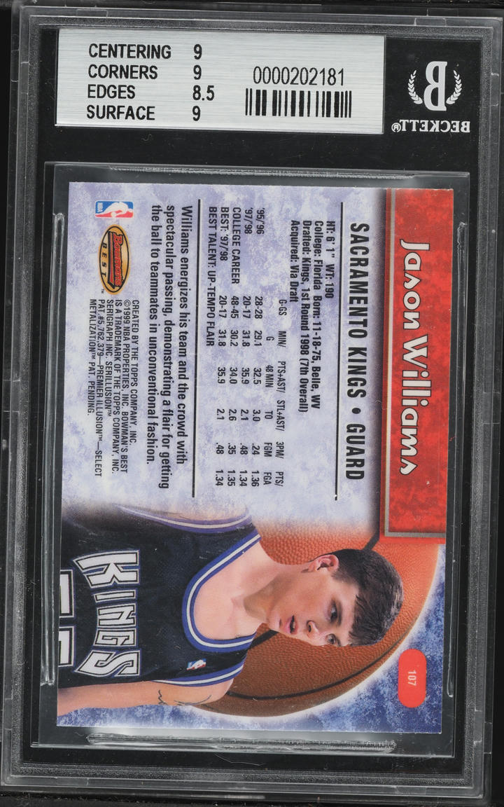 1998 Bowman's Best Jason Williams ROOKIE #107 BGS 9 MINT