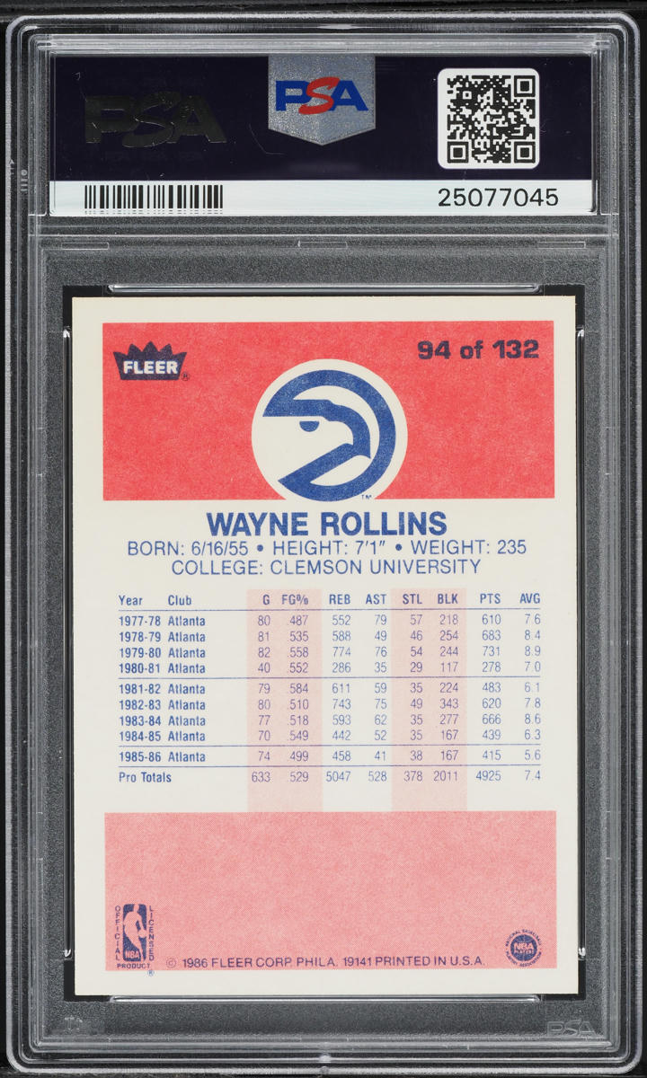 1986 Fleer Basketball Tree Rollins #94 PSA 10 GEM MINT