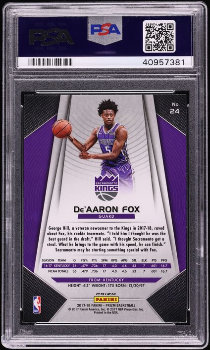 2017 Panini Prizm Red White Blue De'Aaron Fox ROOKIE #24 PSA 10 GEM MINT