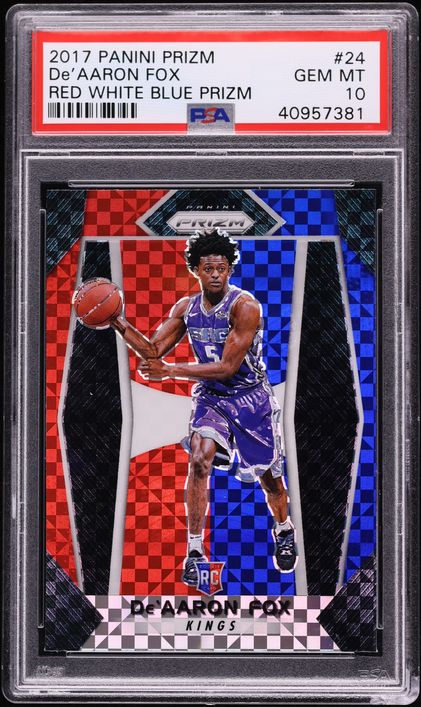 2017 Panini Prizm Red White Blue De'Aaron Fox ROOKIE #24 PSA 10 GEM MINT