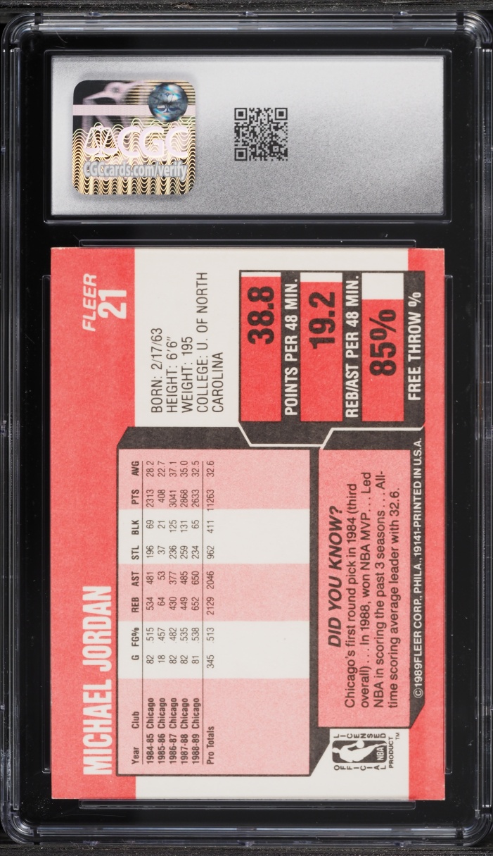 1989 Fleer Basketball Michael Jordan #21 CGC 9 MINT