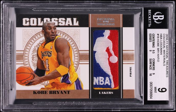 2010 Playoff National Treasures Colossal Kobe Bryant NBA LOGOMAN PATCH 2/2 #18 BGS 9 MINT