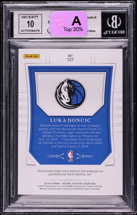 2018 National Treasures Luka Doncic ROOKIE PATCH AUTO /99 #127 BGS 9 MINT