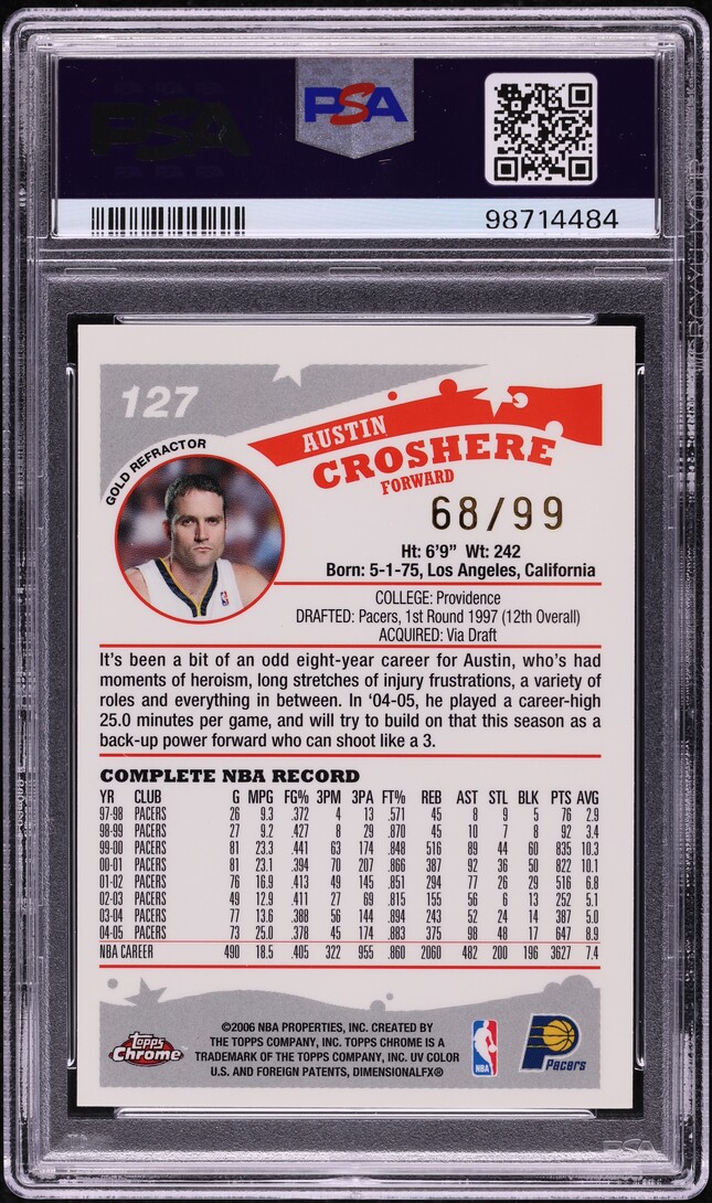 2005 Topps Chrome Gold Refractor Austin Croshere /99 #127 PSA 9 MINT