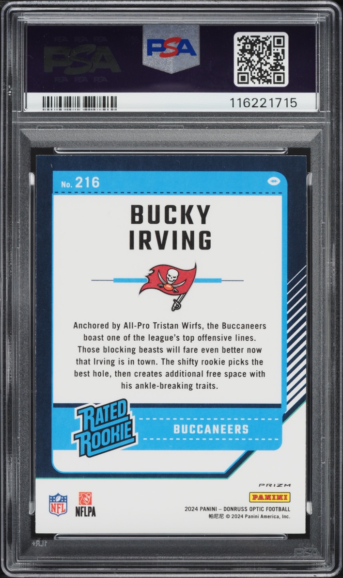 2024 Donruss Optic Purple Shock Prizm Bucky Irving ROOKIE #216 PSA 10 GEM MINT