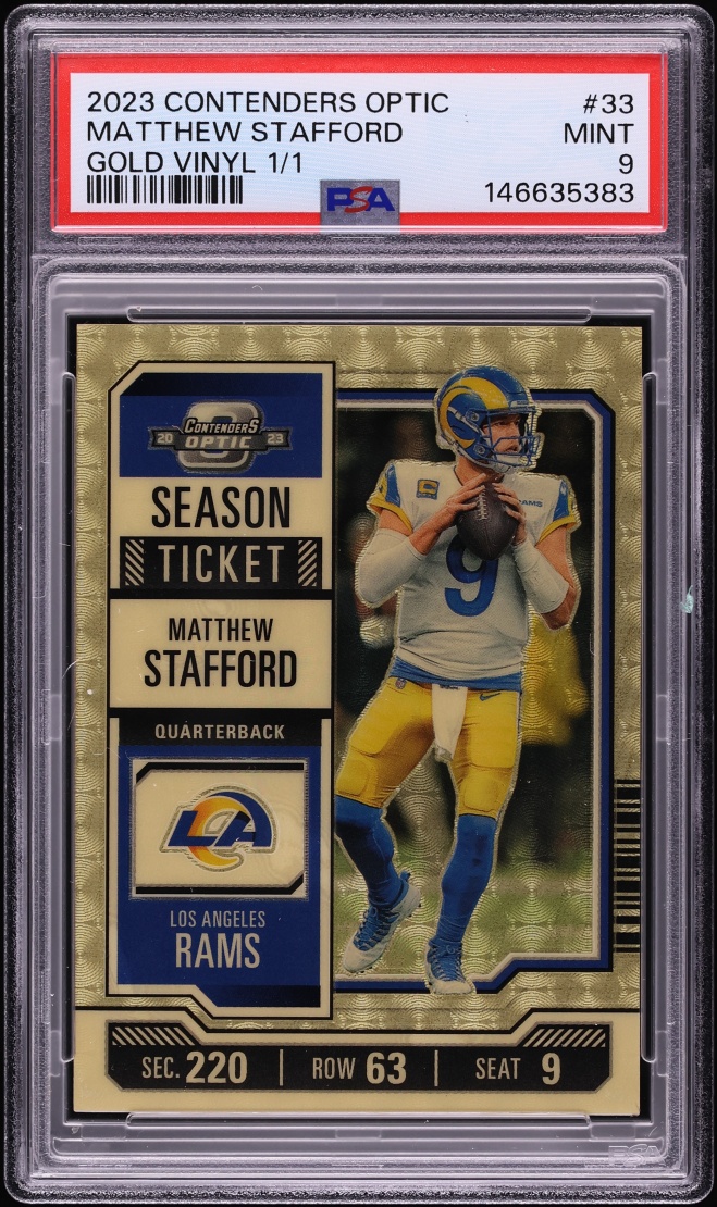 2023 Panini Contenders Optic Gold Vinyl Matthew Stafford 1/1 #33 PSA 9 MINT - Photo 1
