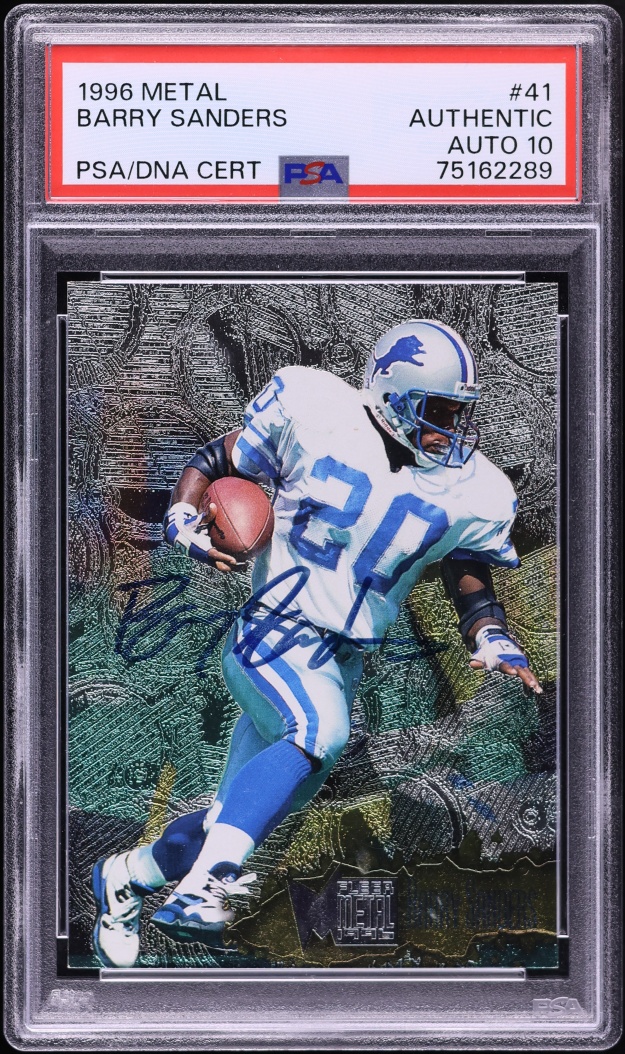 1996 Metal Football Barry Sanders AUTO DNA 10 #41 PSA AUTH
