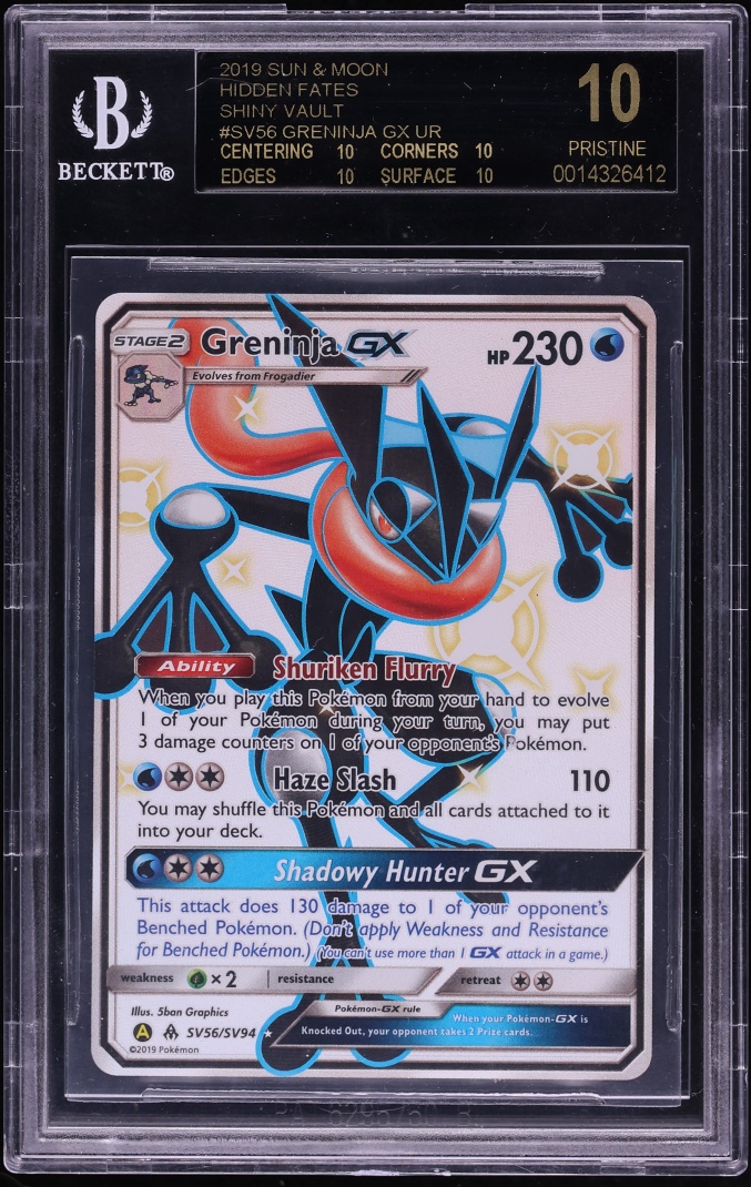 2019 Pokemon Sun & Moon Hidden Fates Full Art Greninja GX #SV56 BGS 10 PRISTINE, BLACK LABEL