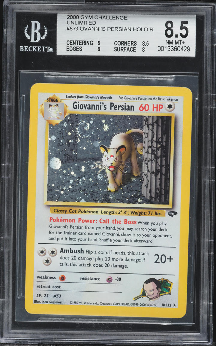 2000 Pokemon Gym Challenge Holo Giovanni's Persian #8 BGS 8.5 NM-MT+