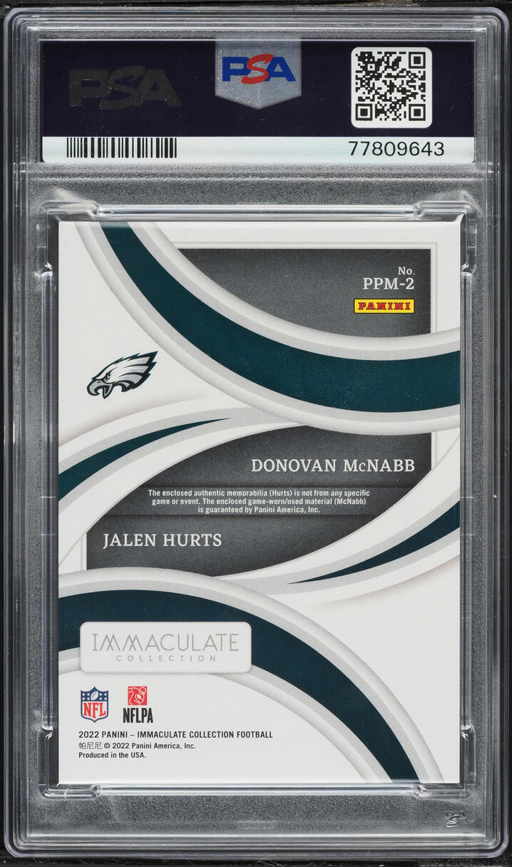 2022 Immaculate Collection Past And Present Jalen Hurts Donovan McNabb PATCH /99 #PPM2 PSA 9