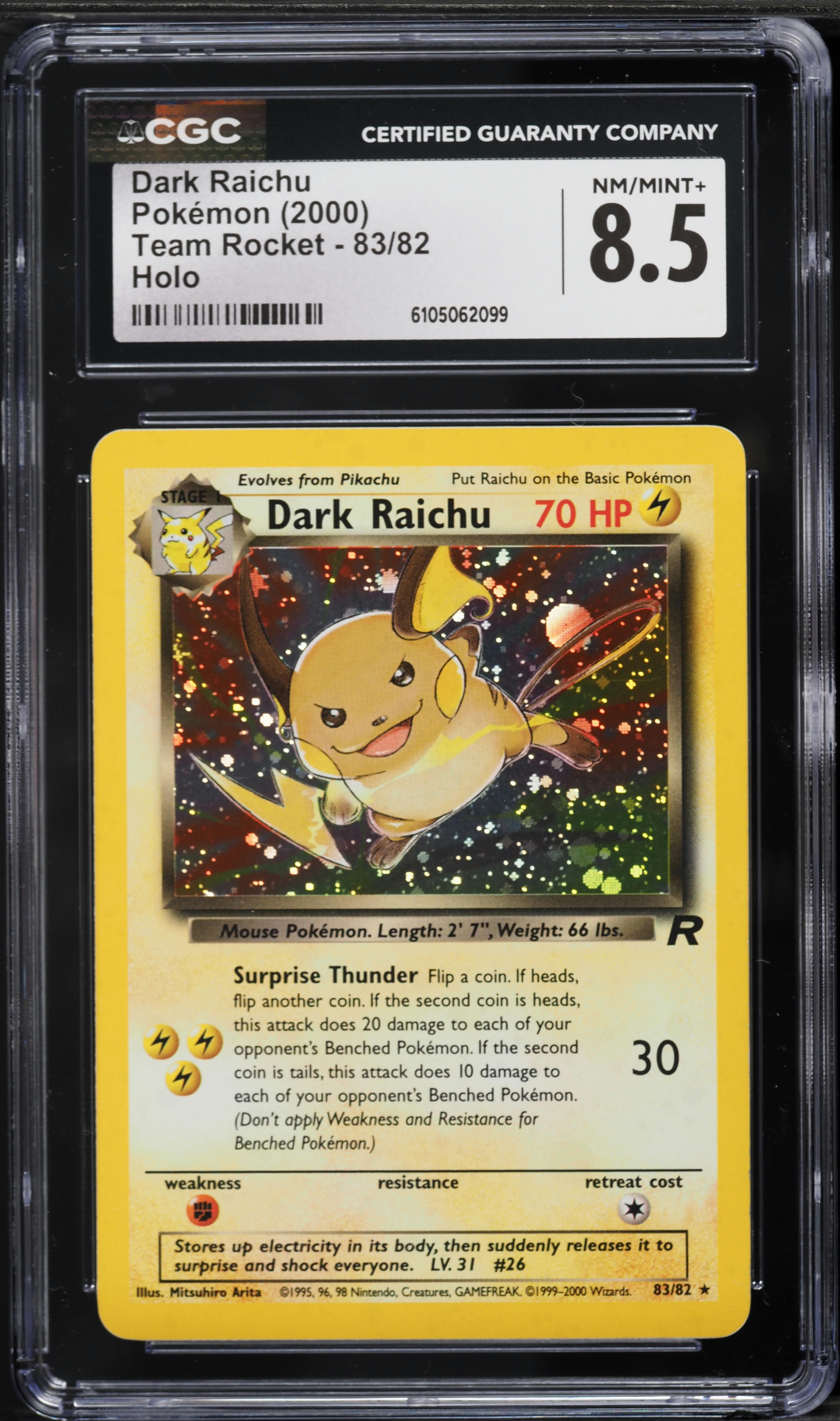 2000 Pokemon Team Rocket Holo Dark Raichu #83 CGC 8.5 NM-MT+