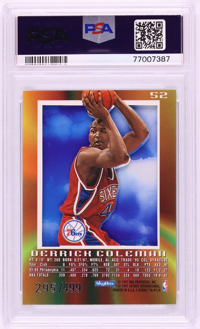 1996 Skybox E-X 2000 Credentials Derrick Coleman /499 #52 PSA 6 EXMT