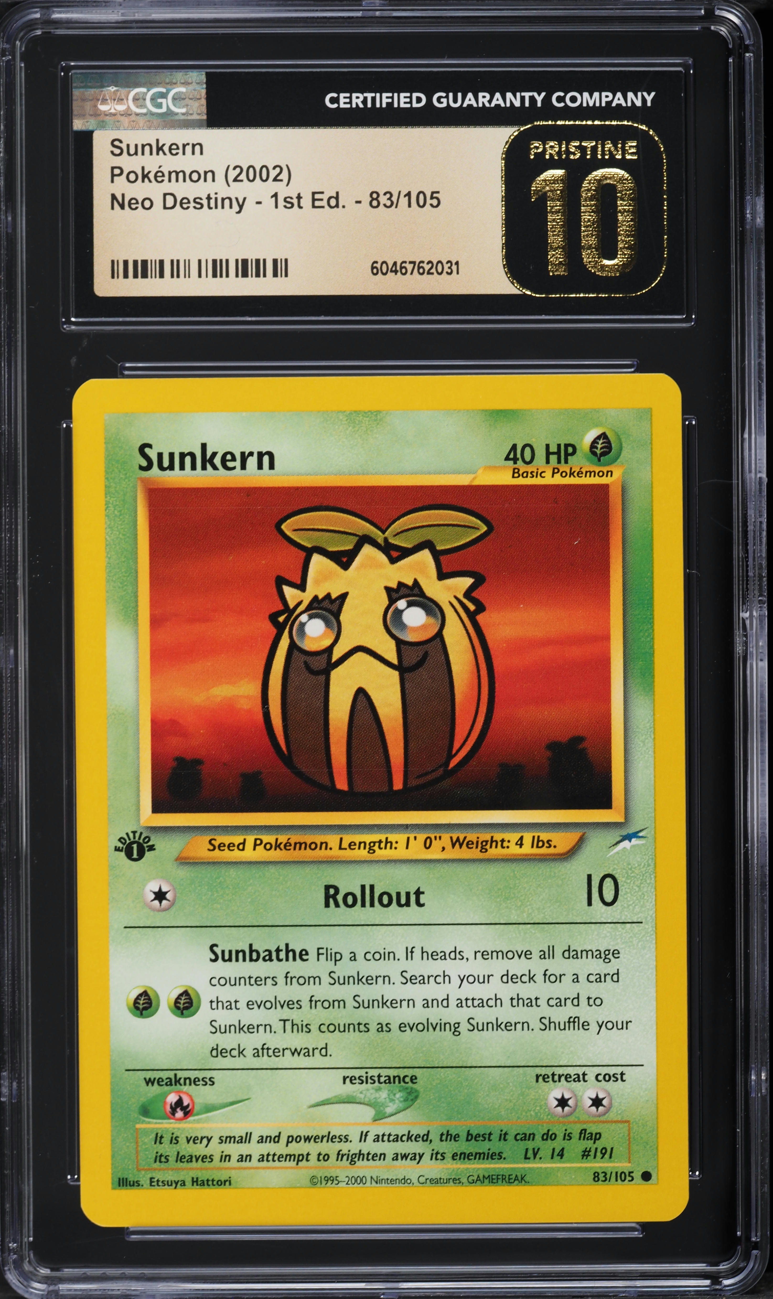 2002 Pokemon Neo Destiny 1st Edition Sunkern #83 CGC 10 PRISTINE