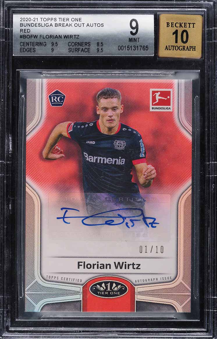 2020 Topps Tier One Bundesliga Break Out Red Florian Wirtz ROOKIE AUTO /10 BGS 9