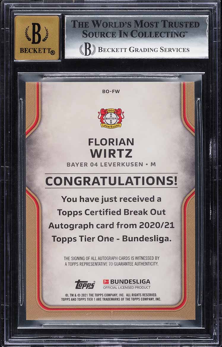 2020 Topps Tier One Bundesliga Break Out Red Florian Wirtz ROOKIE AUTO /10 BGS 9
