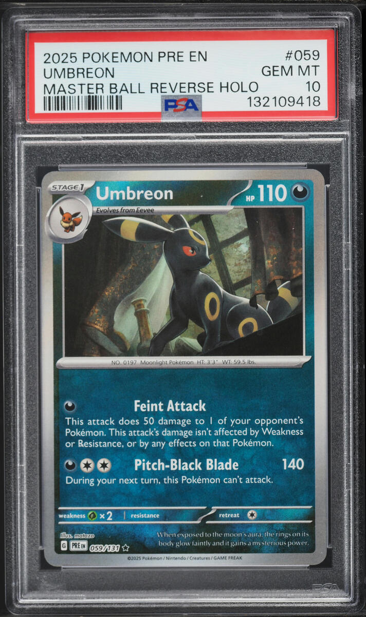 2025 Pokemon SV Prismatic Evolutions Master Ball Reverse Holo Umbreon #59 PSA 10 GEM MINT