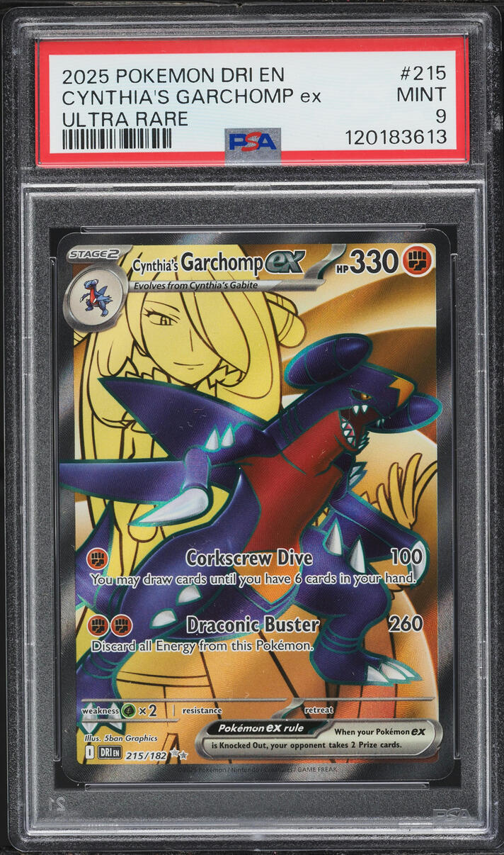 2025 Pokemon Scarlet & Violet Destined Rivals Full Art Cynthia's Garchomp ex #215 PSA 9 MINT