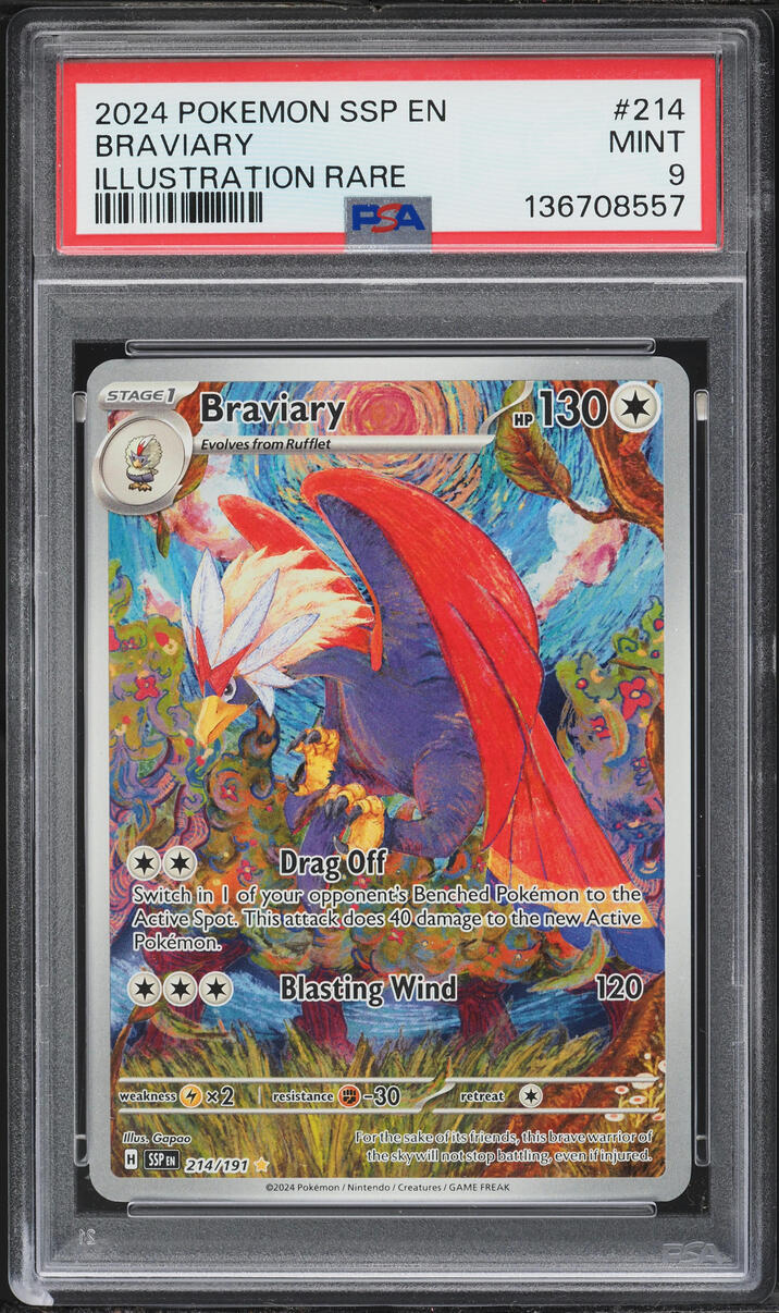 2024 Pokemon Scarlet & Violet Surging Sparks IR Braviary #214 PSA 9 MINT