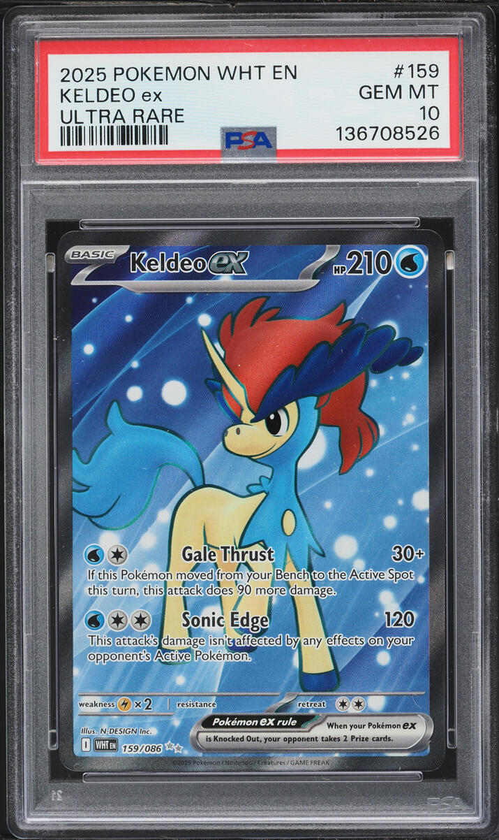 2025 Pokemon Scarlet & Violet White Flare Full Art Keldeo ex #159 PSA 10 GEM MINT