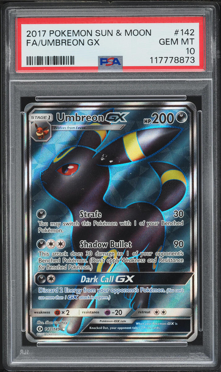 2017 Pokemon Sun & Moon Full Art Umbreon GX #142 PSA 10 GEM MINT