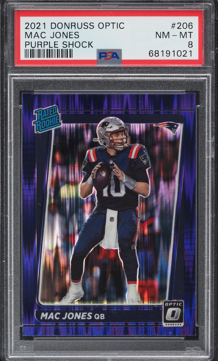 2021 Donruss Optic Purple Shock Mac Jones ROOKIE #206 PSA 8 NM-MT