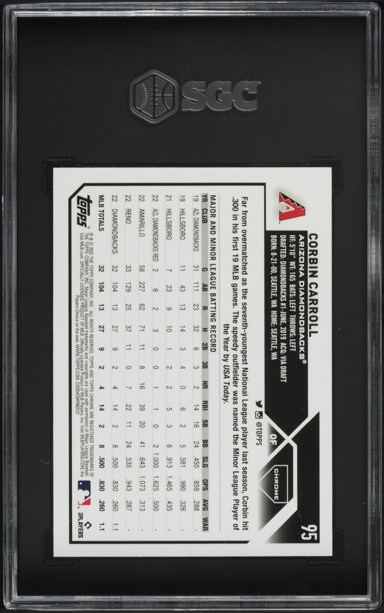 2023 Topps Chrome Prism Refractor Corbin Carroll ROOKIE #95 SGC 10 GEM MINT