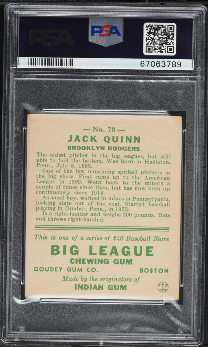 1933 Goudey Jack Quinn #78 PSA 4 VGEX
