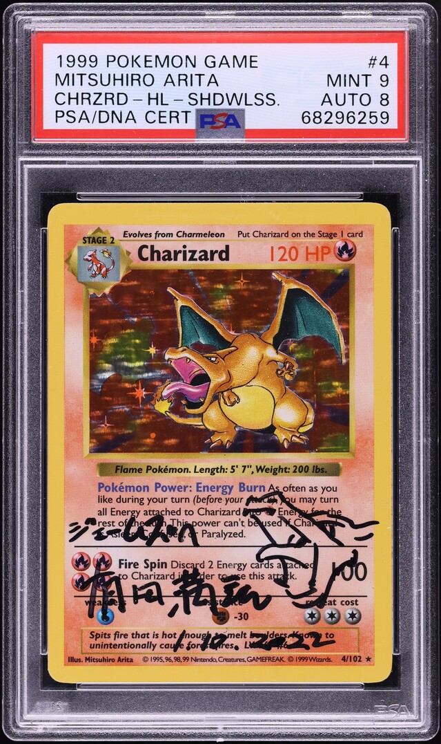 1999 Pokemon Base Set Holo Charizard Mitsuhiro Arita AUTO DNA 8 #4 PSA 9 MINT