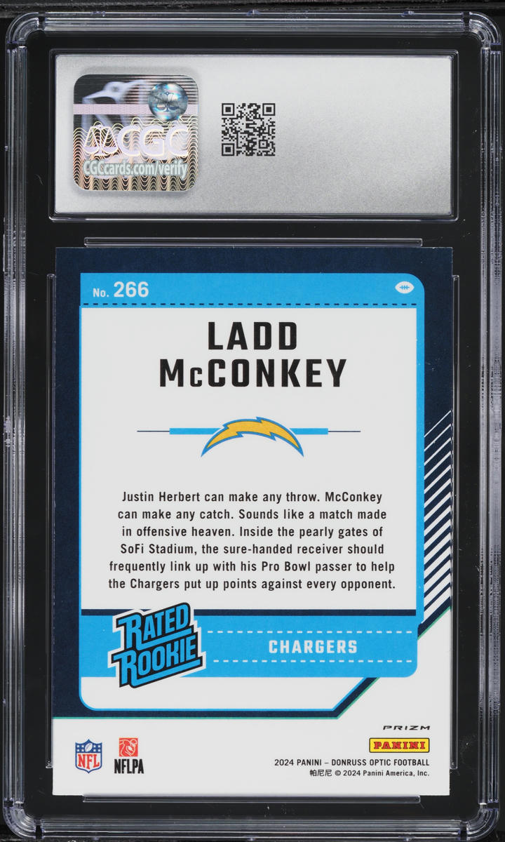 2024 Donruss Optic Purple Shock Ladd McConkey ROOKIE #266 CGC 10 GEM MINT