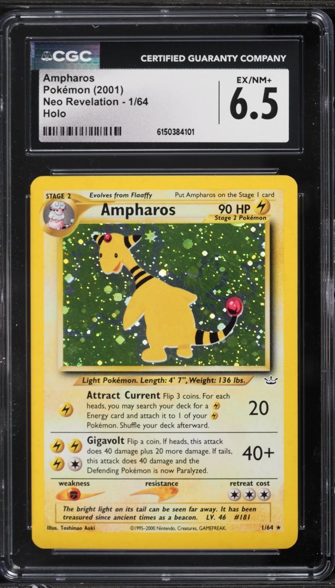 2001 Pokemon Neo Revelation Holo Ampharos #1 CGC 6.5 EXMT+