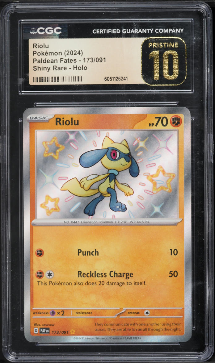 2024 Pokemon Scarlet & Violet Paldean Fates Holo Shiny Riolu #173 CGC 10 PRISTINE