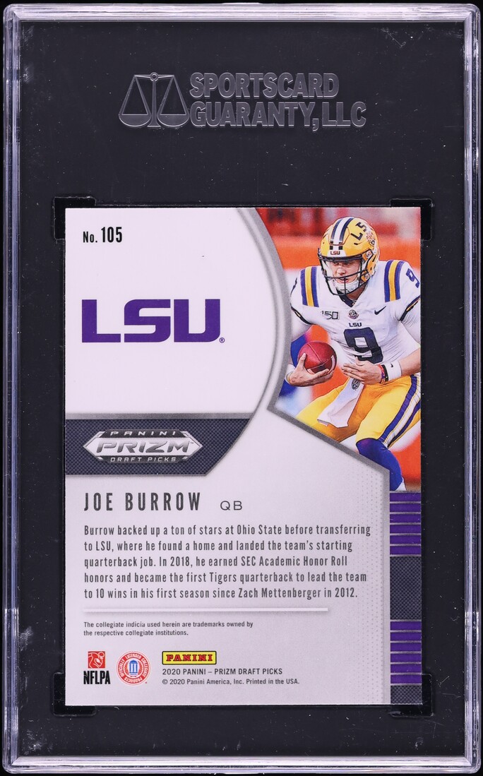 2020 Panini Prizm Draft Picks Joe Burrow ROOKIE #105 SGC 10 GEM MINT